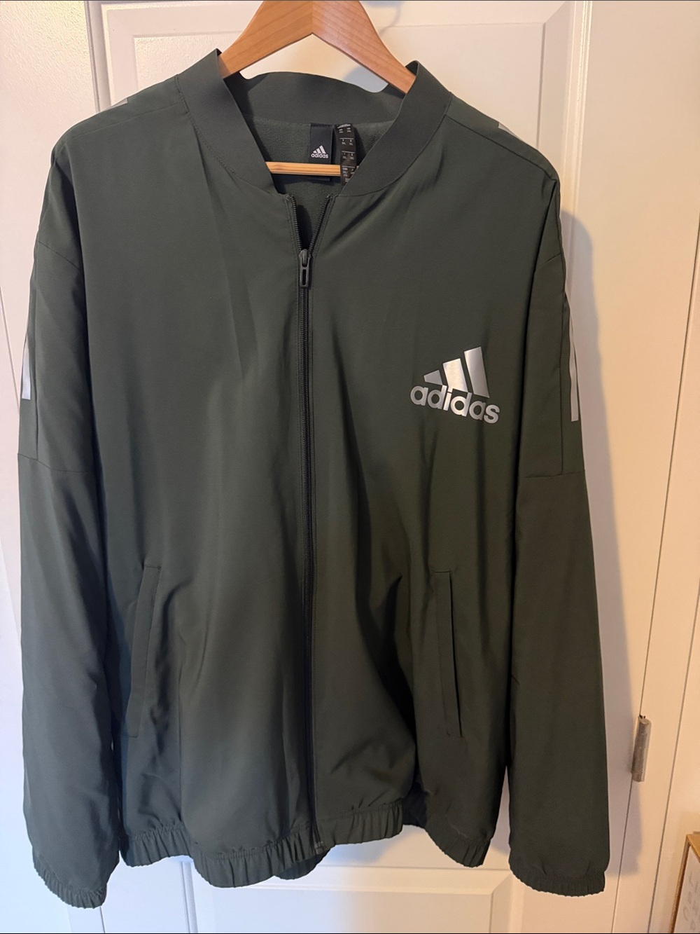 adidas Men's Dark Green Zip-Up Windbreaker Jacket